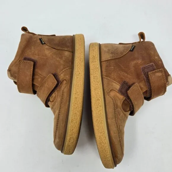 Ecco boys 12.5 kids Crepetray tan brown leather hook and loop booties lined - Picture 8 of 13
